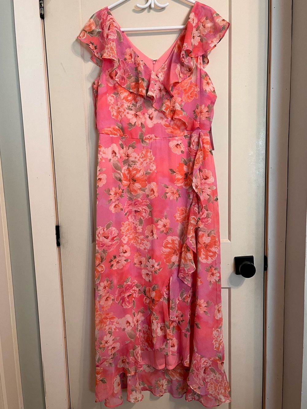 🆕 London Times Womens Elegant Floral V-Neck Wrap Maxi Dress with Cap Sleeves